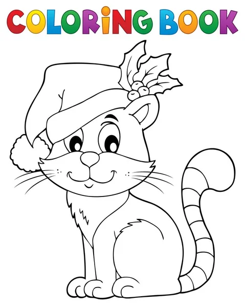 Coloring Book Christmas Cat Theme Picture Illustration — Stock Photo, Image