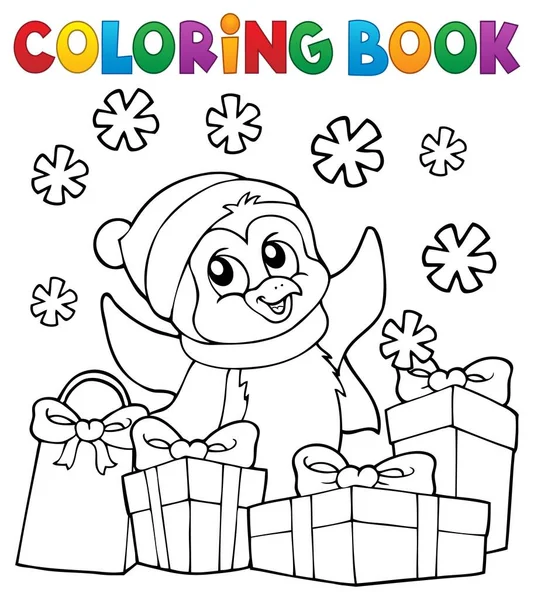 Χρωματισμός Βιβλίο Χριστούγεννα Πιγκουίνος Θέμα Εικόνα Εικονογράφηση — Φωτογραφία Αρχείου