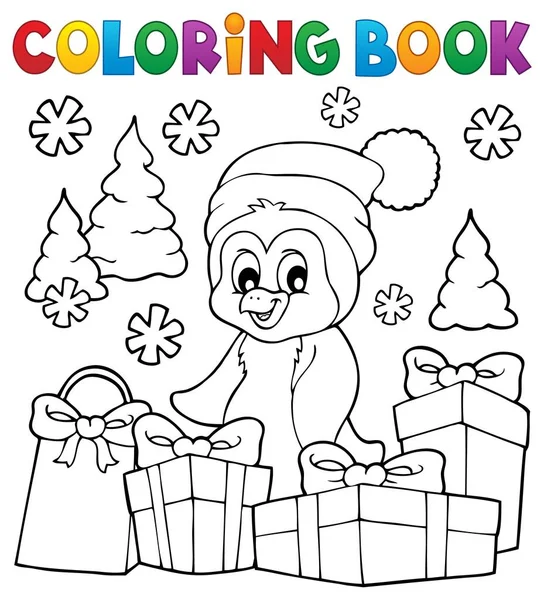 Coloring Book Karácsonyi Pingvin Téma Kép Illusztráció — Stock Fotó