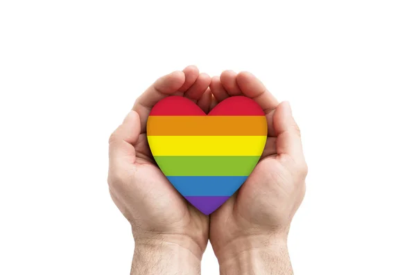 Lgbt Rainbow Serce Symbol Miłości Ręce — Zdjęcie stockowe