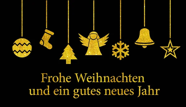 Ornamenti Natale Oro Frohe Weihnachten Und Ein Gutes Neues Jahr — Foto Stock