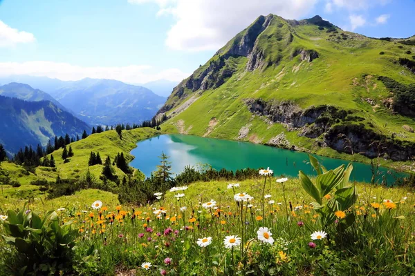 Seealpsee Lac Haute Montagne Dans Les Alpes Bavaroises — Photo
