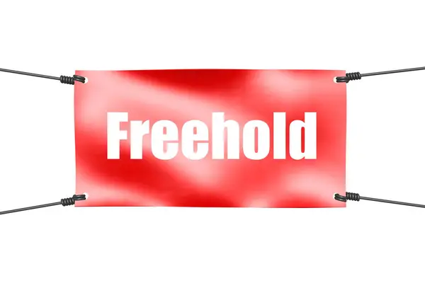 Palabra Freehold Con Banner Amarre Rojo Representación — Foto de Stock