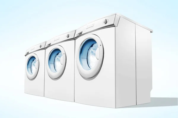 Rows Washing Machines Blue Background Domestic Appliance — Stock Photo, Image