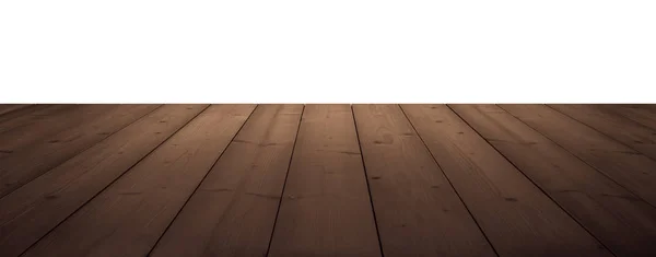 Dark Brown Wooden Planks Table Floor Perspective Isolated White — Stock Photo, Image