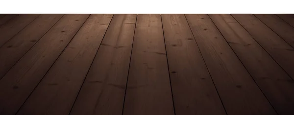 Dark Brown Wooden Planks Table Floor Perspective Isolated White — Stock Photo, Image