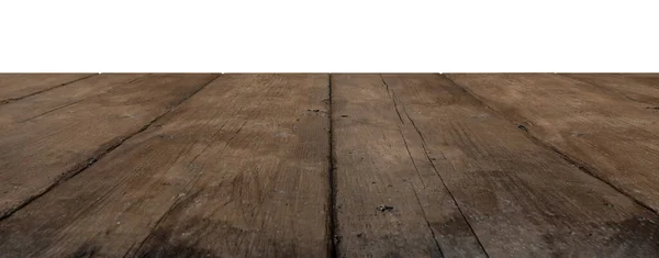 Dark Rustic Wooden Planks Table Floor Perspective Isolated White — Stock Photo, Image