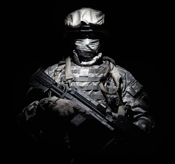 United States Armed Forces Soldier Battledress Black Glasses Mask Face — Stock Photo, Image