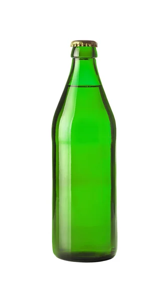 Feche Uma Garrafa Vidro Verde Cheia Cerveja Lager Sem Etiqueta — Fotografia de Stock