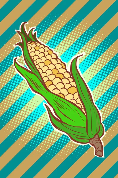 玉米玉米芯 开胃的素食产品 漫画流行艺术复古矢量画图 — 图库照片