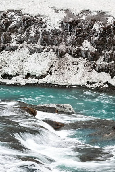 Primo Piano Della Potente Cascata Gullfoss Con Sua Acqua Verde — Foto Stock