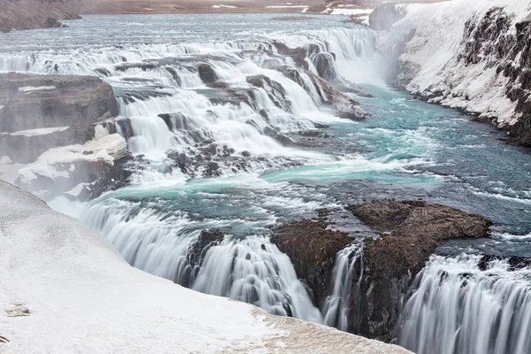 Panoramisch Uitzicht Machtige Gullfoss Waterval Ijsland — Stockfoto