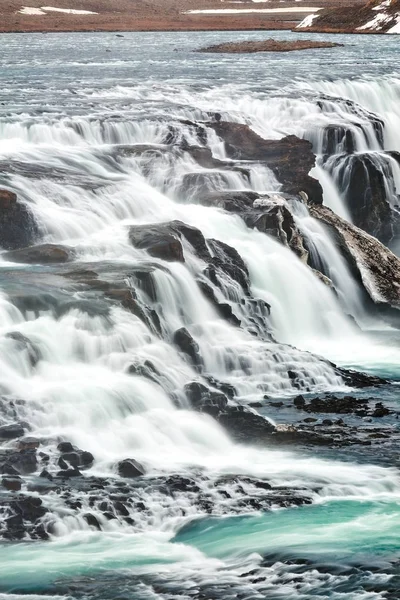 Закрытие Мощного Водопада Гольфстрим Зеленой Воды Исландия — стоковое фото