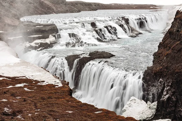 Güçlü Gullfoss Şelalesinin Panoramik Manzarası Zlanda — Stok fotoğraf