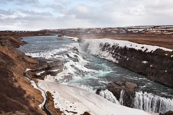 Panoramiczny Widok Potężny Wodospad Gullfoss Islandia — Zdjęcie stockowe