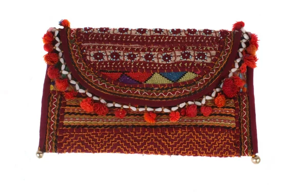 Eine Schöne Handgefertigte Indische Handtasche Aus Traditionellen Materialien Auf Weißem — Stockfoto