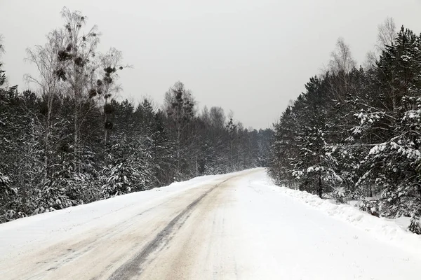 Carretera Cubierta Nieve Temporada Invierno Foto Cerca — Foto de Stock