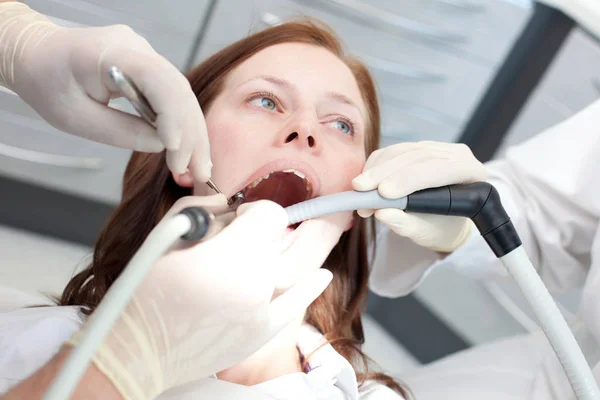 Wizyta Dentysty Widok Bliska — Zdjęcie stockowe