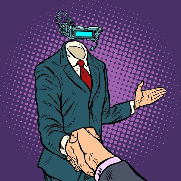 Geschäftsmann Beim Händeschütteln Der Virtuellen Realität Einer Vorlage Ohne Kopf — Stockfoto