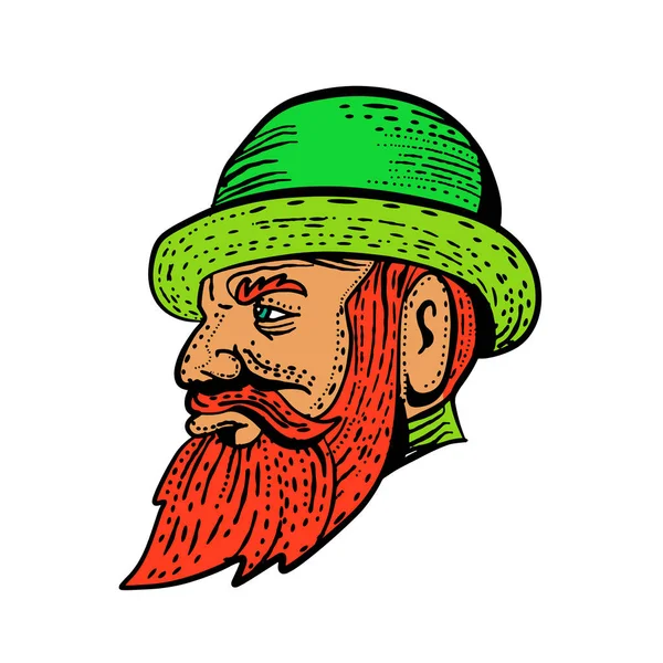 蚀刻风格的插图 一个嬉皮士绅士与浓密的胡子和胡子穿着一个圆顶帽子维韦德尔从侧做剪贴板刮板风格的颜色在孤立的背景上 — 图库照片