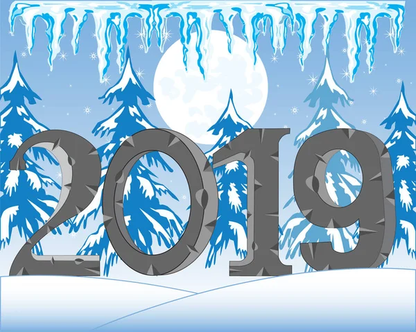 Nový 2019 Pozadí Zimní Dřevo Noci — Stock fotografie