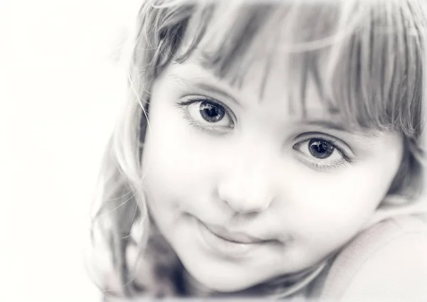 Black White Portrait Cute Little Caucasian Toddler Girl — Stock Photo, Image