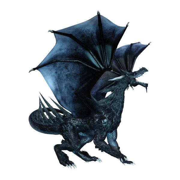 Rendering Black Fantasy Dragon Isolated White Background — Stock Photo, Image