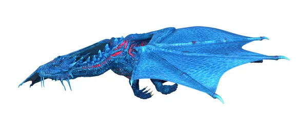 Beyaz Arka Plan Üzerinde Izole Mavi Fantezi Dragon Render — Stok fotoğraf