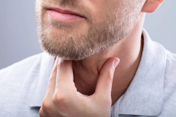 Close Man Touching His Sore Throat — Stock Photo, Image