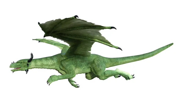 Representación Dragón Fantasía Verde Aislado Sobre Fondo Blanco —  Fotos de Stock