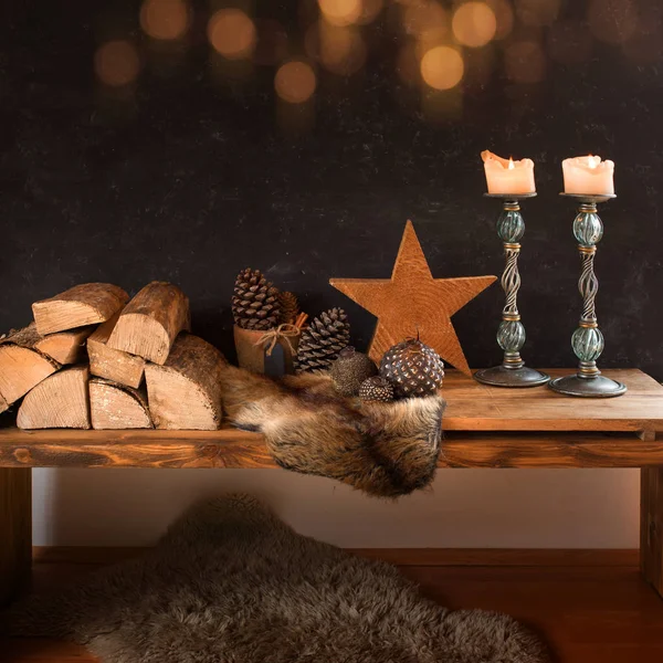 Затишна Різдвяна Декор Домашнього Інтер Єру Золотим Боке — стокове фото