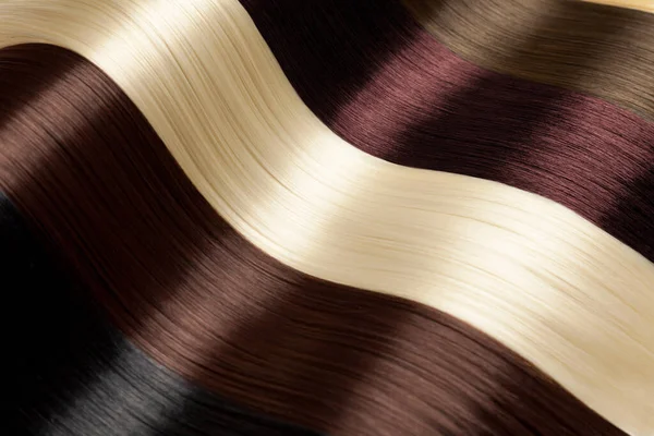 Κινηματογράφηση Πρώτο Πλάνο Πολυτελείς Πολύχρωμο Ίσια Στιλπνά Μαλλιά — Φωτογραφία Αρχείου