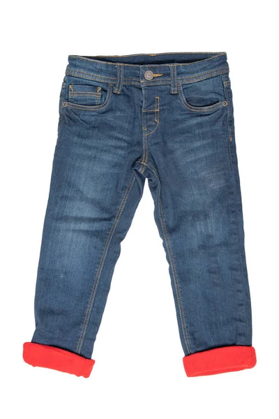 Modieuze Gevoerd Thermojeans Trendy Warme Stuk Blauwe Jeans Broek Geïsoleerd — Stockfoto