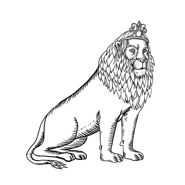Radierung Stil Illustration Eines Männlichen Löwen Mit Voller Mähne Trägt — Stockfoto