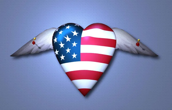 Symbolic Composition Trapped Usa Winged Heart Pinned Freedom — Stock Photo, Image