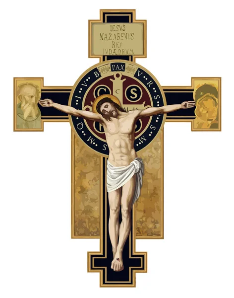 Христианский Крест Православного Распятия Иисуса Христа Святой Молитвой Иллюстрации — стоковое фото