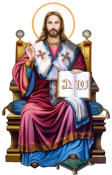 耶稣基督神圣的爱和平信仰神圣的心脏精神坐在 Trono — 图库照片