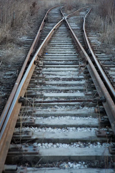 Yerdeki Boş Tren Rayları — Stok fotoğraf