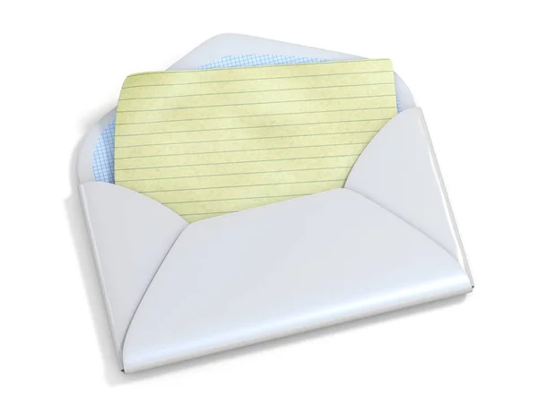 開いた封筒 レンダリング図白い背景で隔離の白紙 — ストック写真