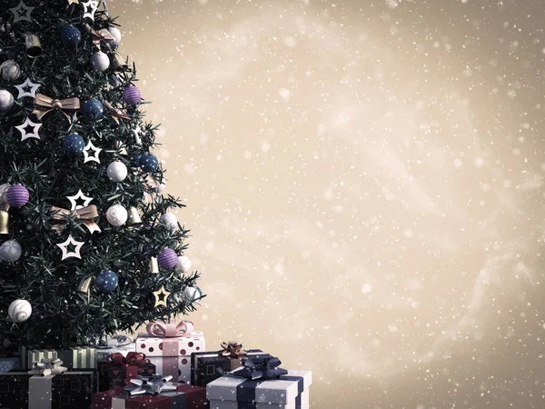 Weergave Van Een Gedecoreerde Kerstboom Met Een Heleboel Cadeautjes Eronder — Stockfoto