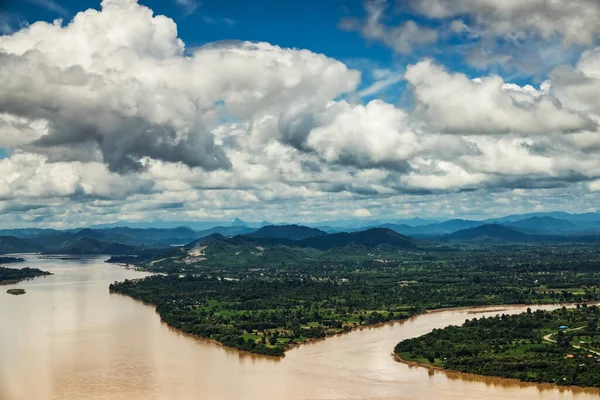Rio Mekong Nong Khai Tailândia Vista Alto Ângulo Paisagem Com — Fotografia de Stock