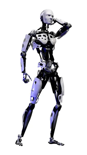 Beyaz Arkaplanda Izole Edilmiş Bir Erkek Robotun Görüntülemesi — Stok fotoğraf