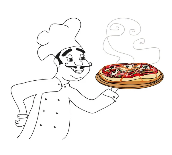 Koch Mit Pizza Doodle Illustration — Stockfoto