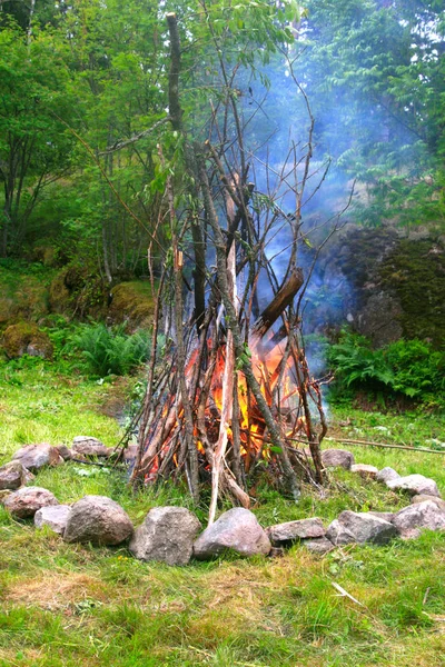 Starting Fire Fireplace Peaceful Forest — Stock Photo, Image