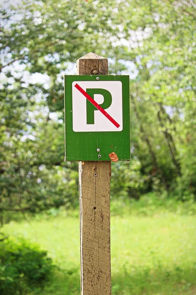 Yeşil Bir Closeup Park Yapılmaz Işareti — Stok fotoğraf