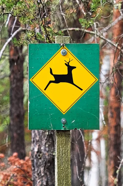 Een Hert Van Het Groene Oranje Kruising Waarschuwingsbord — Stockfoto