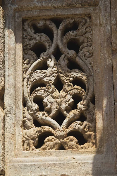 Πέτρα Γλυπτικής Τέχνης Του Παραθύρου Στο Virupaksha Ναό Pattadakal Στην — Φωτογραφία Αρχείου