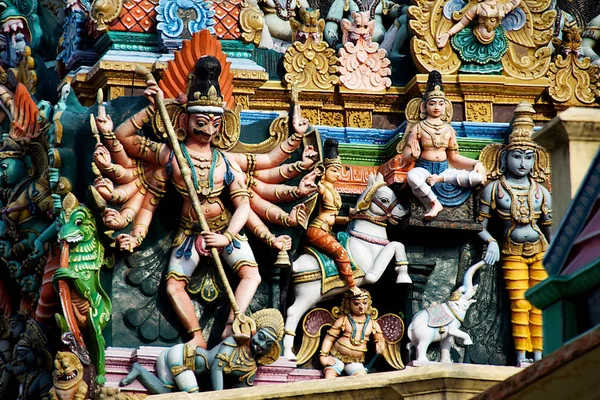 Escultura Pintada Dios Demonio Con Manos Templo Meenakshi Madurai Tamil — Foto de Stock