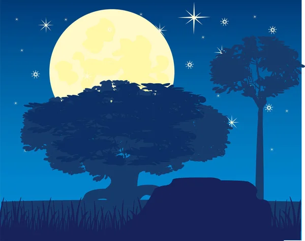 Nachtlandschaft Mit Mond Und Stern Vor Dem Hintergrund Der Natur — Stockfoto