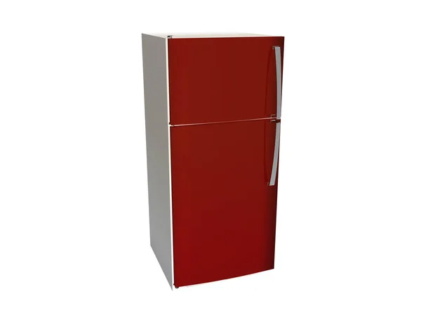 白色背景隔离的红色冰箱3D渲染 — 图库照片